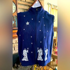 Holiday Embroidered Fleece Vest with Full Zip Closure